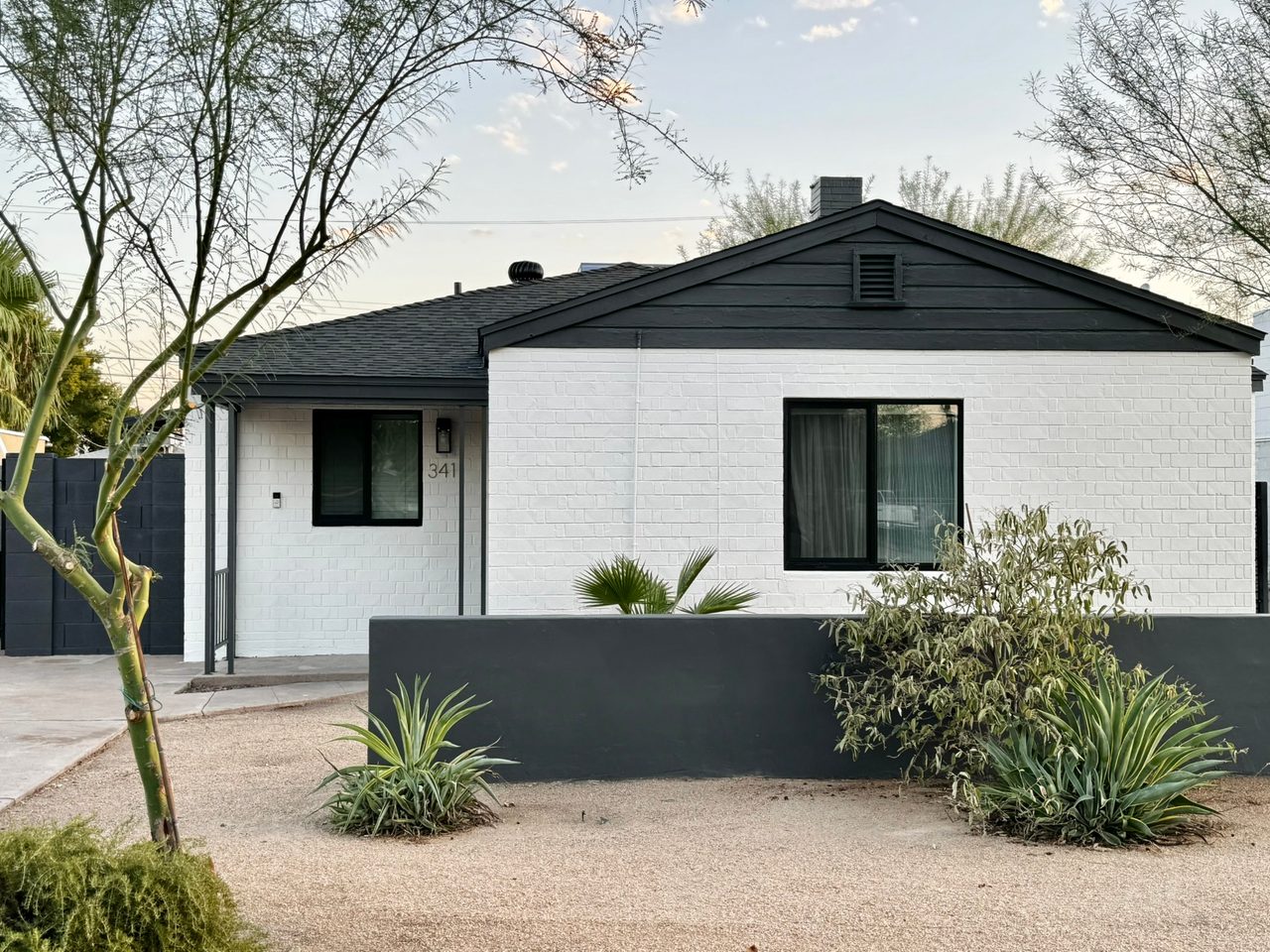 Exterior Repaint: White Brick and Black Trim on a Central Phoenix Home